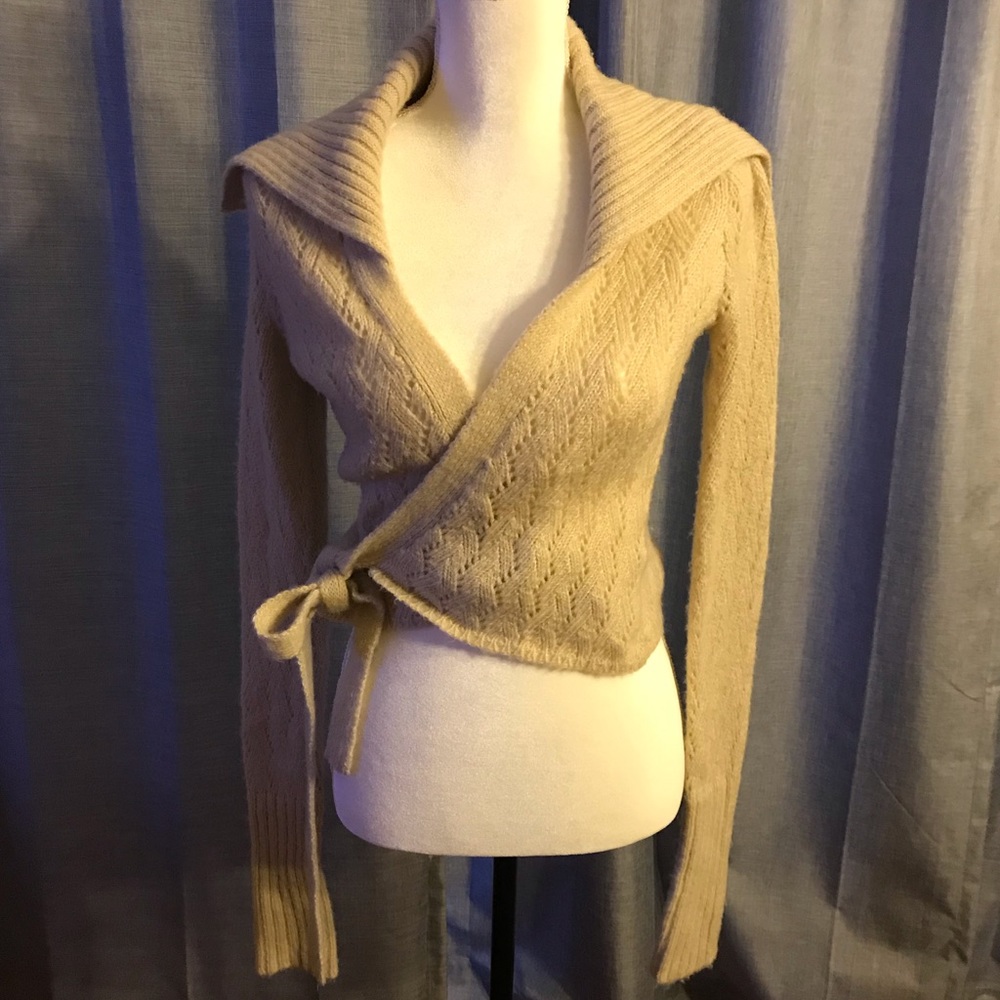 Free People Beige Wool Wrap Sweater Size Small